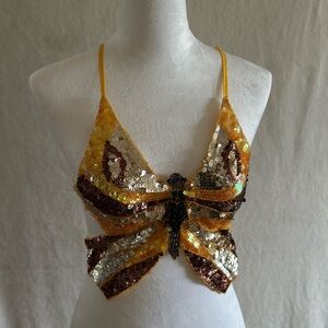 Yellow Butterfly Sequin Top y2k